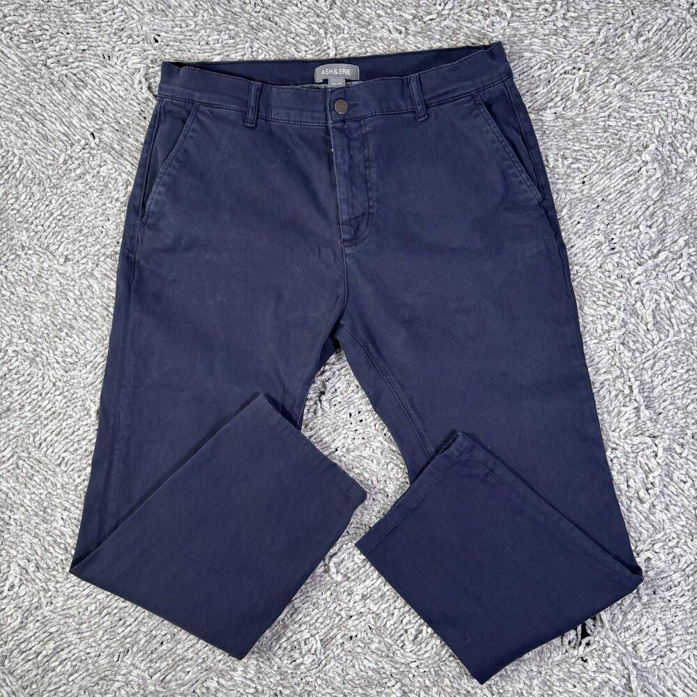 Ash & Erie Chino Pants Mens 33x28 Navy Blue Preppy Flat Front Stretch Business